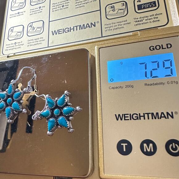 Zuni Native vintage 925 sterling silver genuine turquoise hook drop earrings - Picture 7 of 7